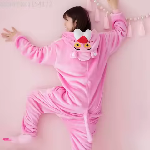Hot Pink Leopard Unisex Kigurumi Onesie Cosplay Pajamas Anime Style Pink Leopard Kigurumi Pajamas fo
