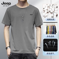 吉普（JEEP）短袖t恤男夏季新款商务休闲中青年纯棉上衣服男装 灰色 XL（130斤-150斤）