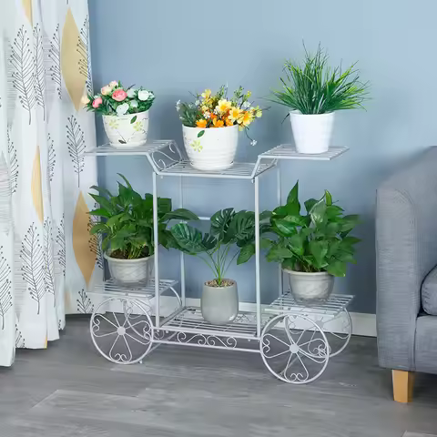 Creative multi-layer cart landing green plant flowers green laurel iron art Nordic flower frame