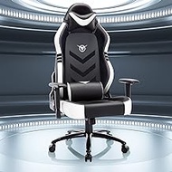 Big and Tall Gaming Chair 350lbs-Racing Style Computer Gamer Chair,Ergonomic Desk Office PC Chair with Wide Seat, Reclining Back, Adjustable Armrest for Adult Teens-Black/White