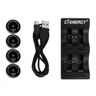 CT-Energy Rechargeable LIR2025 Battery 4 Pack with Coin Button Battery Charger, 3 7V Rechargeable LI