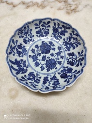 青花花卉紋花口碟直徑21cm款(大明宣德年製)