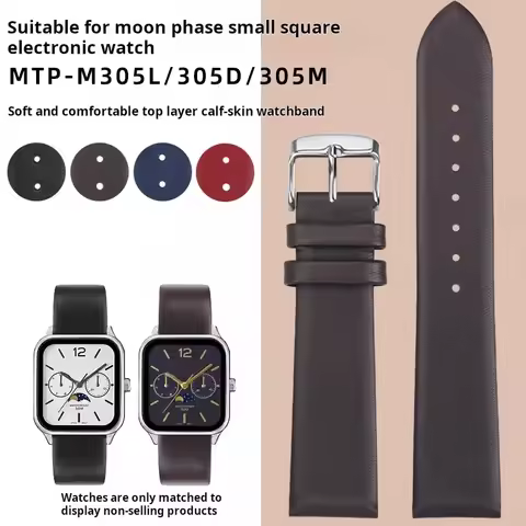 20mm Cowhide Watch Strap For Casio Small Square Moonphase MTP-M305 MTP-M300M/M300D Genuine leather W