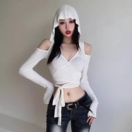 Women's Long Sleeve Blouse with Hood DaaLaa Store Sexy Waist Tie A5935