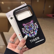 INS Style Tiger Embroidery Phone Case for IOS 17 16 Pro Max Creative Korean Style Protective Cover