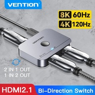 New Bluetooth dual-mode Vention HDMI Switcher 8K Bi-Direction 2.1 HDMI Switch 1X2/2X1 Adapter 2 In 1 Out Converter For PS4/5 Xiaomi TV Box HDMI Splitter