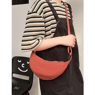Japanese Dumpling Bag ins Simple Solid Color All-Match Fashion Retro One-Shoulder Messenger Small Bag Female Canvas Dumpling Bag QRQ
