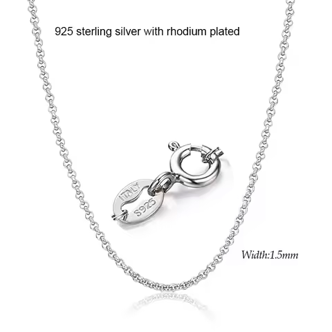 1.5mm 55cm-90cm 925 Sterling Silver Circle Rolo Chain Necklace Women Italy Men Jewelry Kolye Collare