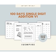 IU12 - PDF/Softcopy 100 Days Single Digit Addition V1 115 Pages (7-9 Years)