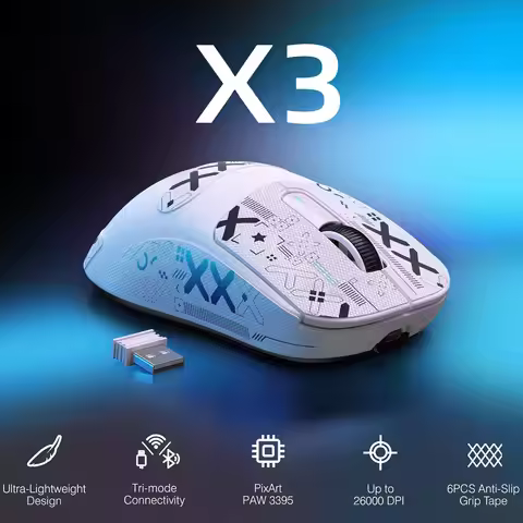 ATTACK SHARK X3 Lightweight Wireless Gaming Mouse, 49g Tri-Mode,PAW3395 26K DPI Sensor, 200h Battery