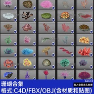 Coral Sea Anemone 3D Model C4D Seaweed FBX/OBJ Marine Life Software Animal Plant Low Mold with Mater