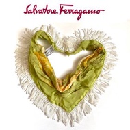 全新Salvatore Ferragamo三角絲巾(串珠流蘇/真絲/義製)