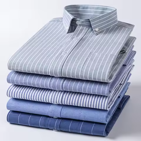100% Cotton Oxford Men Striped Plaid Shirts Male Business Casual High Quality Long sleeve Shirt for 