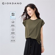 GIORDANO Women T-Shirts Easy Care Soft Smooth Stretchy Tee Crewneck Short Cap Sleeve Simple Fashion