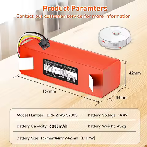 Replacement Li-ion Battery for Roborock S4 S4 Max S5 S6 S7 S7 T6 Q5 Q7 E4 E5 E20 E25 Xiaomi Mijia 1C