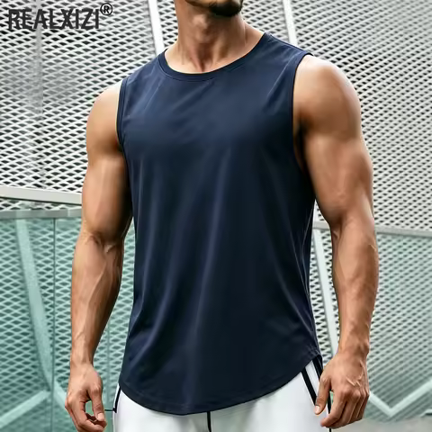 Men Gym Workout Muscle Tank Top Summer Solid Sleeveless Tank Top Loose Fit Gym Fitness Streetwear Ba
