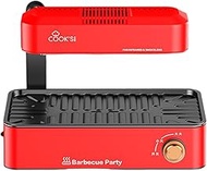 1100W Folding Electric Grill, Electric Smokeless Grill, Multifunction Table Top Griddle with Temperature Control &amp; Non-Stick Grill Plate, BBQ Party Grill for Home Kitchen red