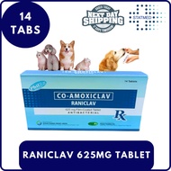 Raniclav Co-Amoxiclav 625mg Tablet | 1 Box (14 Tabs) l Expiration Date: March 2025 For Pets Dogs Cat