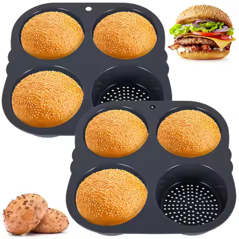 1/2 Pcs Silicone Hamburger Bun Mold 4/8 Cavities Non-stick Hamburger Bun Pan Flexible Reusable Hambu