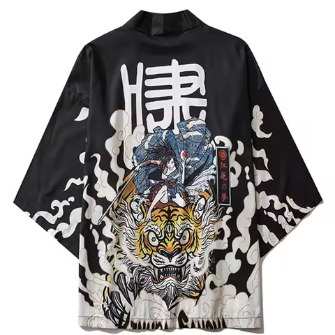 Japanese Kimono Tiger Print Cardigan Cosplay Shirt Summer Fashion Harajuku Cardigan Samurai Costume