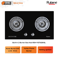 Rubine VISTA Built-in Black Tempered Glass Gas Hob 2 Burner 5.0kW Vortex Flame Burner - RGH-VISTA2B-