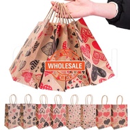 [Wholesale] Valentines Day Gift Bag - Love Heart Pattern Kraft Paper Bag - Gift Packaging Box With Handle - Candy Cookies Pouch - for Valentine's Day - Wedding Party Gifts Storage