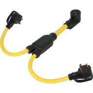 2.2FT Y Splitter 30 Amp to 50 Amp RV Adapter, Two 30A TT-30P Male Plug to 50A 14-50R Female Plugs, 1