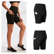 Summer High Waisted Yoga Shorts With Pockets Quick Drying Running Training Tight Elastic Fitness Pants Jogging Clothes For Women