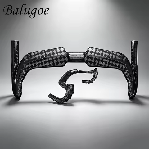 BALUGOE Fixed Full Carbon Fiber Bicycle Handlebar Aerodynamic Track Bike Drop Bar, 12K Glossy Fixed 