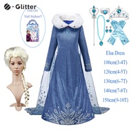 Dress for Kids Girl Frozen Elsa Cosplay Costume Winter Blue Long Sleeve Snow Queen Princess Dress with Cape Crown Gloves Wig Accessories Outfits for Girls Party Wedding Clothes
