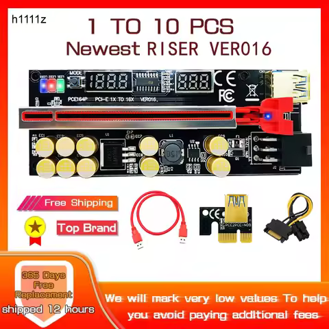 1-10PCS Newest VER016 PCIE Riser 016 V016 Riser PCI Express X16 Temperature Voltage 3 RGB LED 6P USB