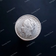 Uang Koin Kuno Perak 1 Belanda Gulden Wilhelmina 1939
