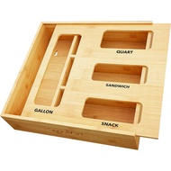 SpaceAid Bag Storage Organizer for Kitchen Drawer, Bamboo Organizer, Compatible with Gallon, Quart, 