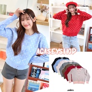 Acasey เสื้อแขนยาวผู้หญิง เสื้อคาดิแกนลายจุด ไหมพรม แต่งอะไหล่เล็กๆ T976