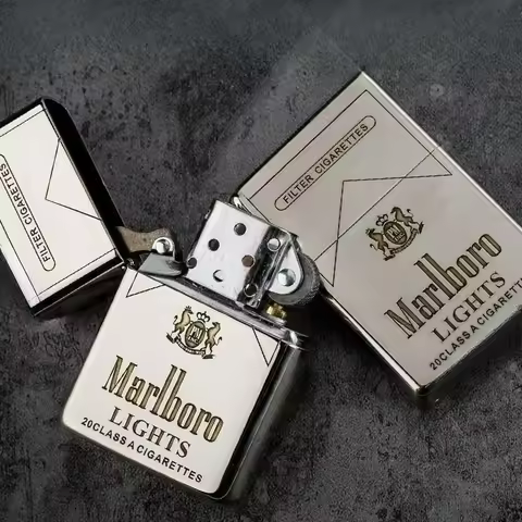 Marlboro Classic Lighter, Metal Grinding Wheel Lighter, Men's Smoking Tool, Customizable, Smoking Ac
