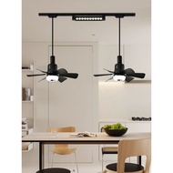 Movable Two-Line Track Fan Light Walnut Color Retro Style Restaurant Balcony Light Medieval Dining C