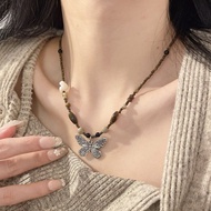 Vintage Pearl Beads Butterfly Necklace Clavicle Choker Chain Gift Valentine's Day