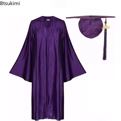 2026Solid Color Graduation Gown and Cap Set Women Men Bachelor Degree Ceremony Graduation Uniform Ac