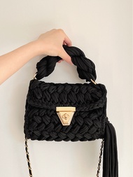 Hand-woven Bag Crochet Bag Shoulder Bag Womens Twist Handbag with Fringe