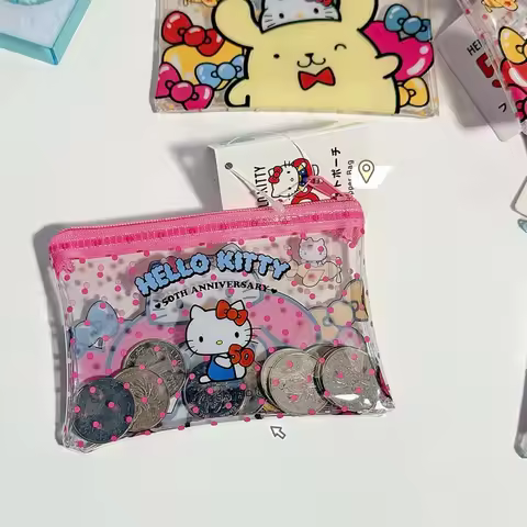 Sanrio 50Th Anniversary Hello Kitty Kuromi Hangyodon Pvc Waterproof Storage Bag Coin Lipstick Wallet