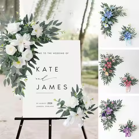 Yannew Country Wedding Welcome Sign Flowers Garland Artificial Arch Flower Eucalyptus Swag for Party