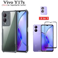 3 in 1 Vivo Y17s Y17 S Shockproof Phone Case and Full Cover Tempered Glass Screen Protector Film+Lens Film