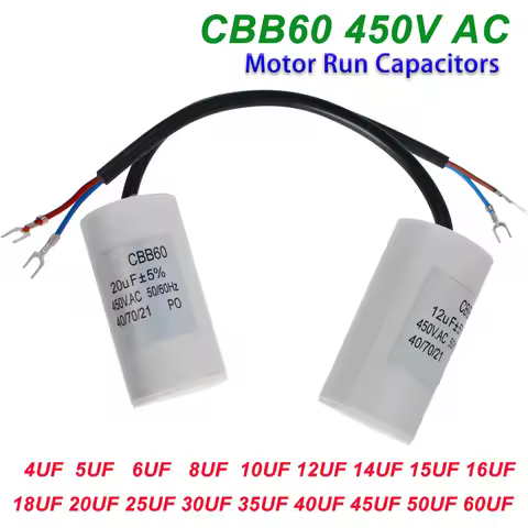 1pc CBB60 450V Motor Run Capacitors 450VAC Starting Capacitor 5% for Washing Machine 3UF 4UF 5UF 6UF