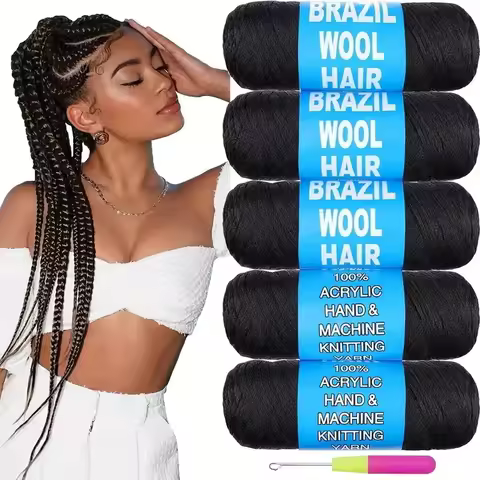 3/5/8Roll Synthetic Brazilian Wool Hair Yarn for Hair Crochet Braiding Braid Twist Warps Senegalese 