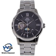 Orient RA-AS0002B00B Automatic Open Heart Sapphire Japan Sun &amp; Moon Black Dial Stainless Steel Men's Watch