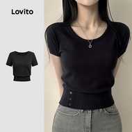 Lovito Casual Tshirt Fabric Stitching Spring/summer Black Tshirt for Women L155ED961 Lovito T-shirt 
