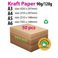 50 pcs Brown Paper / Kraft Paper / 90gsm / 120gsm / A3 / A4 / A5 / A6 for Printing and Craft