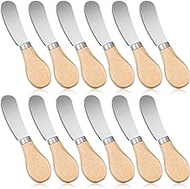 12 Pieces Cheese and Butter Spreader Stainless Steel Butter Spreader Knives with Bamboo Handle Sandwich Cream Cheese Cake Condiment Knife Set, 4.7 Inch