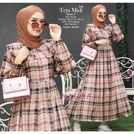 Dress Teta Midi Rayon Armor Gamis Terbaru Lengan Panjang Baju Wanita Kerah Peterpan MaxyDress Kekini