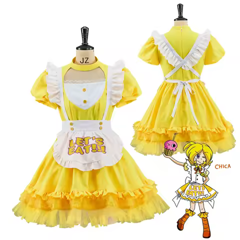 Nights Chicken Chica Cosplay Costume Maid Dress Yellow Let's Eat Lolita Dress With Apron Women Hallo